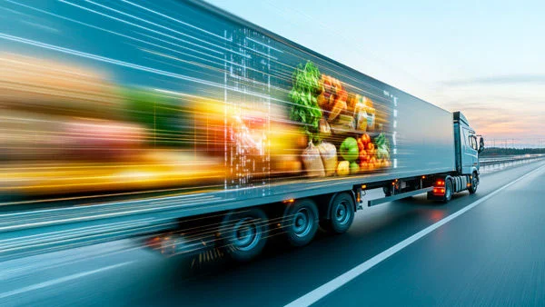 Truck on highway with grocery freight