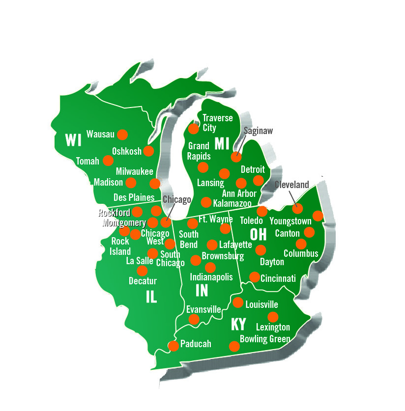 ODFL Midwest Shipping Map