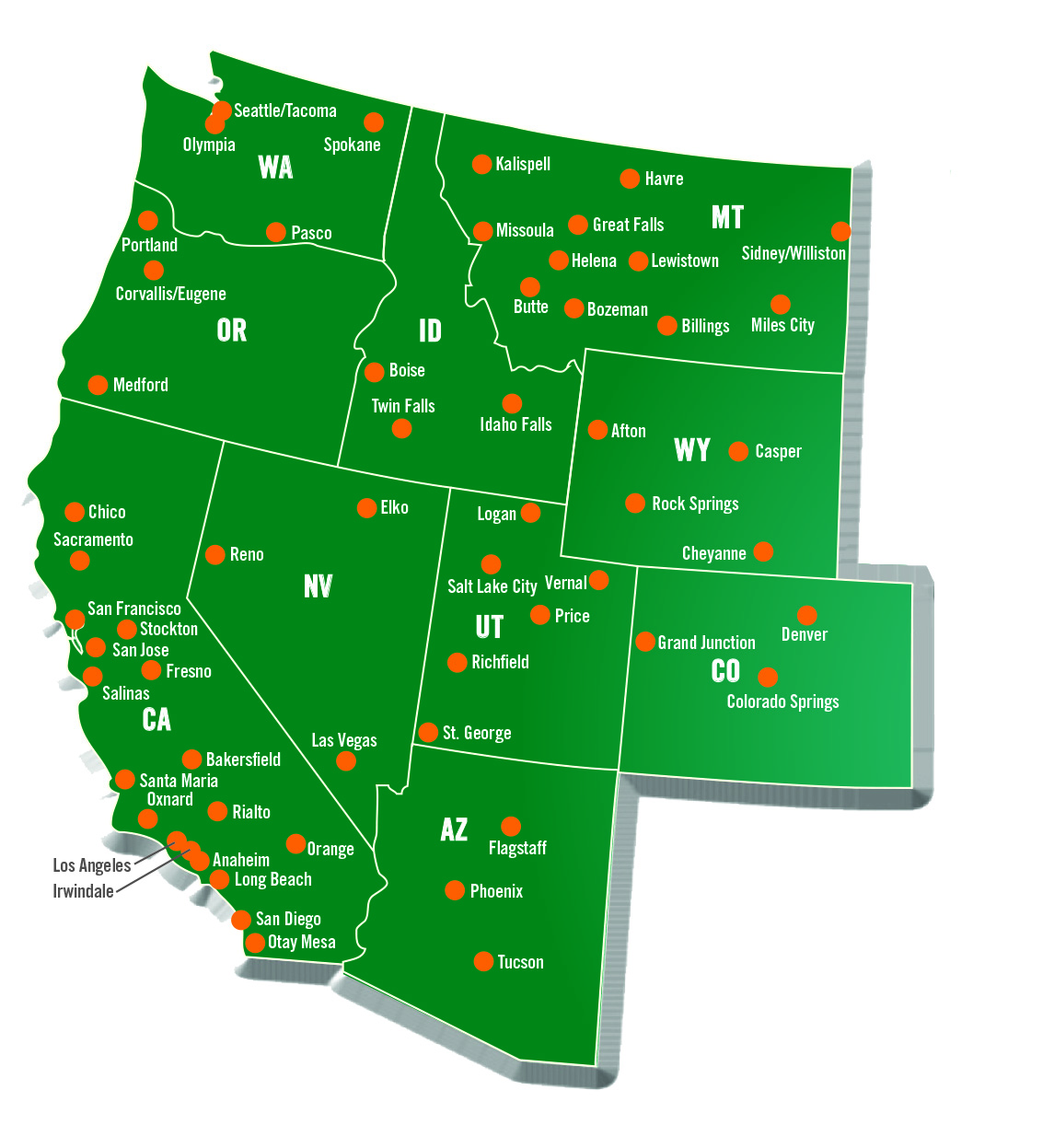 ODFL Western States Shipping Map