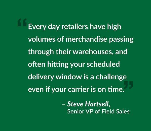 Every day retailers have high volumes of merchandise passing through their warehouses, and often hitting your scheduled delivery window is a challenge even if your carrier is on time.