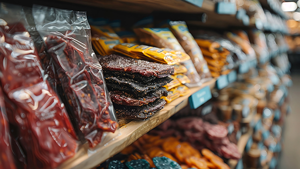 Beef Jerky on grocery store aisle display